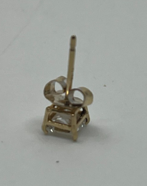 14K Gold Princess Cut CZ Solitaire Stud Earring Single Replacement 14K Post