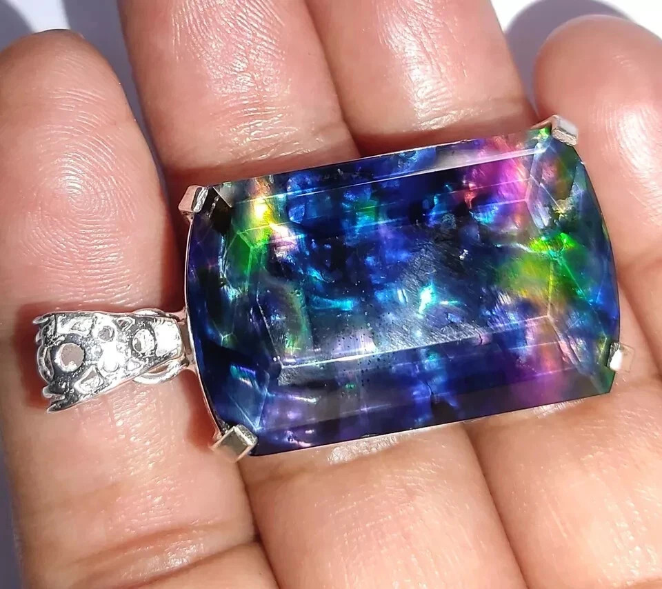 58.15 Ct Natural Ammolite 925 Solid Silver Fancy Shiny Pendant Loose Gemstone