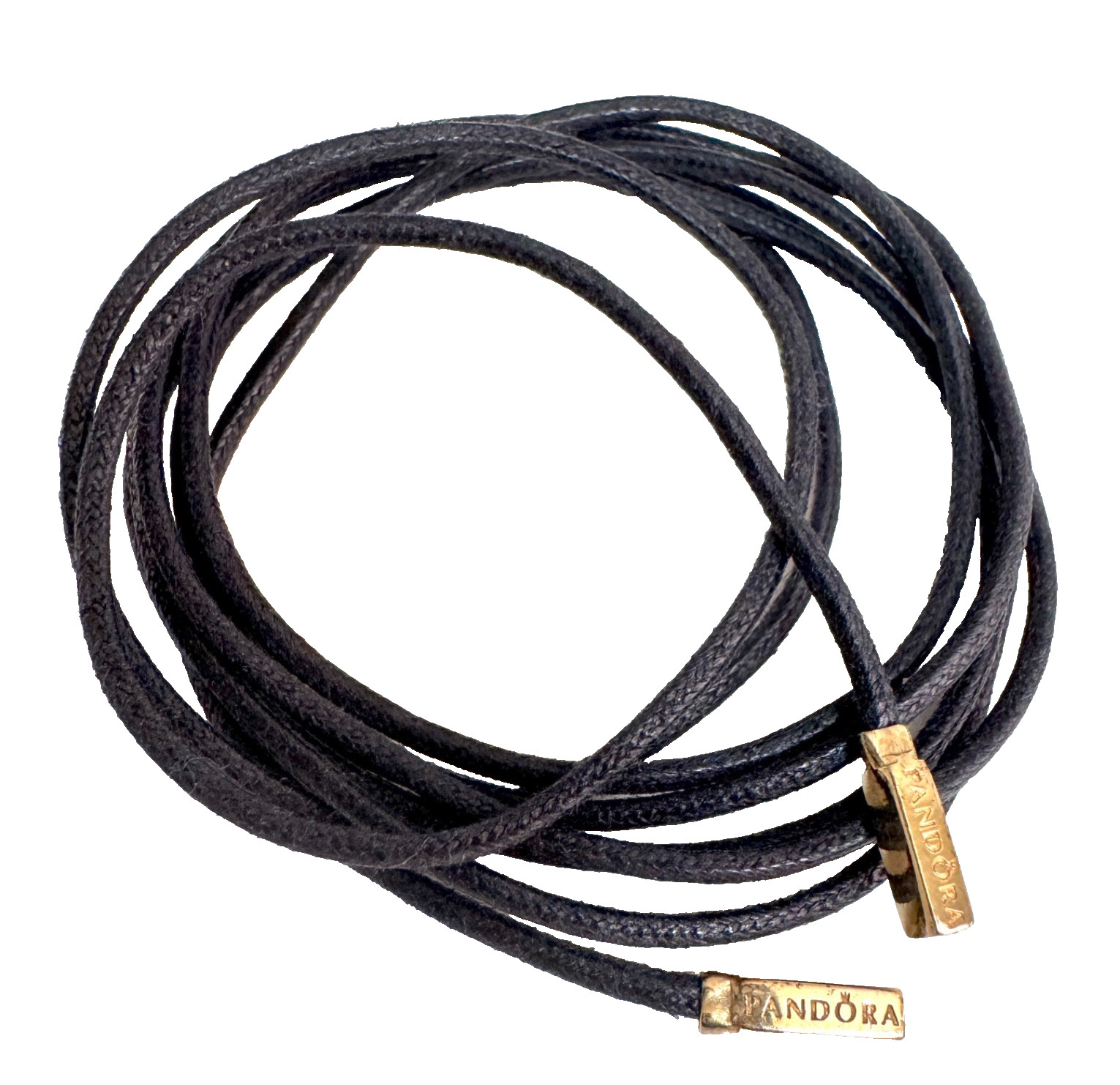 NEW💕Authentic Pandora Black Fabric Cord Lariat Bracelet 100 Cm- 14K Gold TIPS