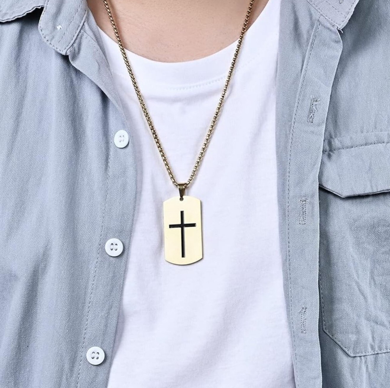 316L Stainless Steel, 23.5” Gold DOG TAGS,Pendant, Cross Necklaces with BOX