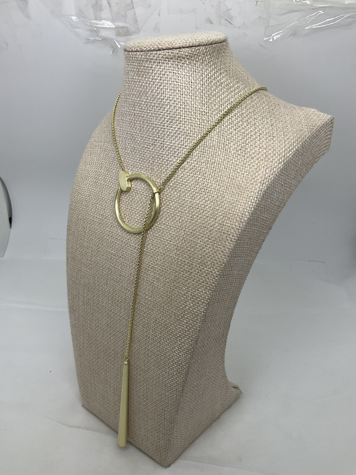 Kendra Scott Matte Gold Tone Adjustable Circle Bar Lariat Slider Necklace
