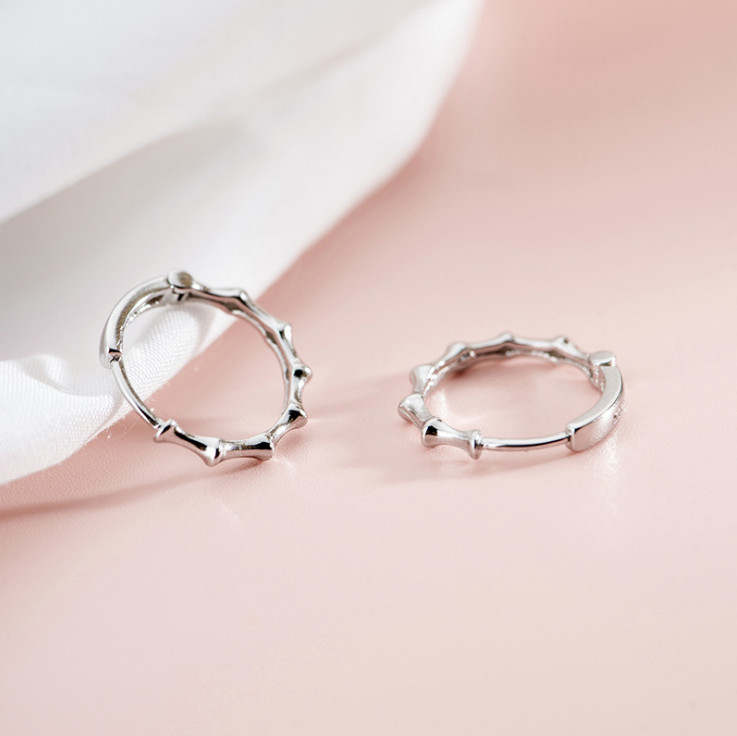 Sterling Silver Plated Geometric Bamboo Huggie Hoop Earrings Gift 15x2mm I34