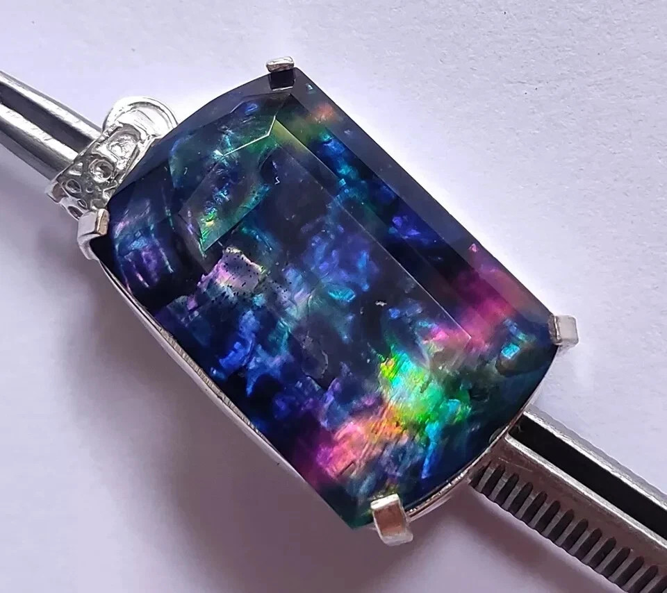 58.15 Ct Natural Ammolite 925 Solid Silver Fancy Shiny Pendant Loose Gemstone