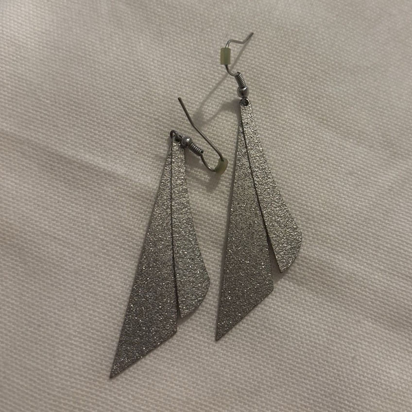 Silver Tone Textured Triangle Dangle/Drop Earrings, Metal No Stone, Hook