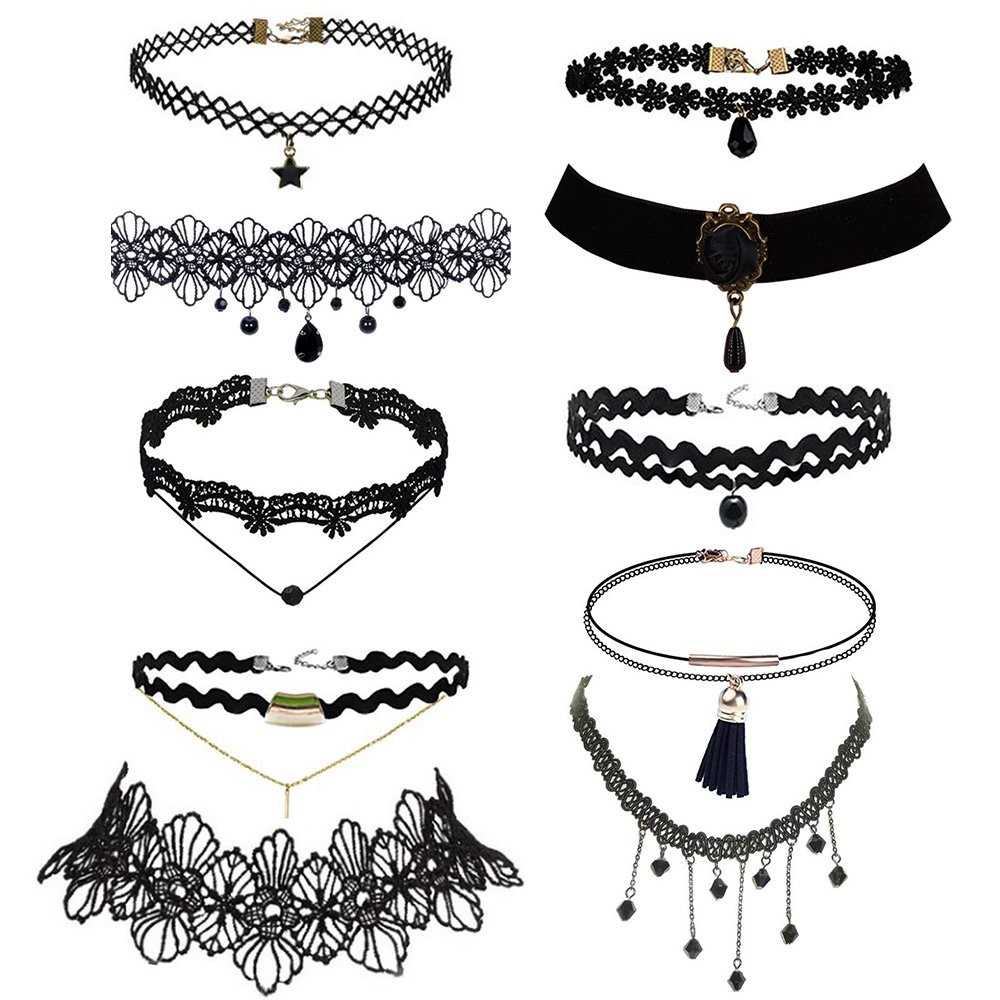 Trasfit 10 Pieces Lace Choker Necklace for Women Girls, Black Classic Velvet …