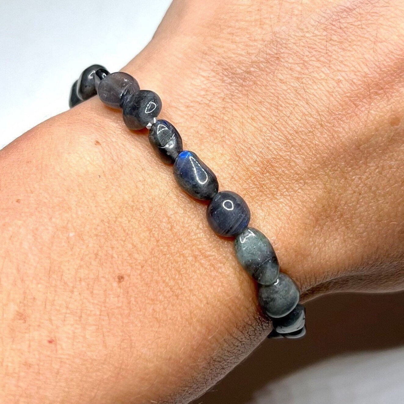 Labradorite Crystal Bracelet: Tumbled Gemstone Stretch Bracelet