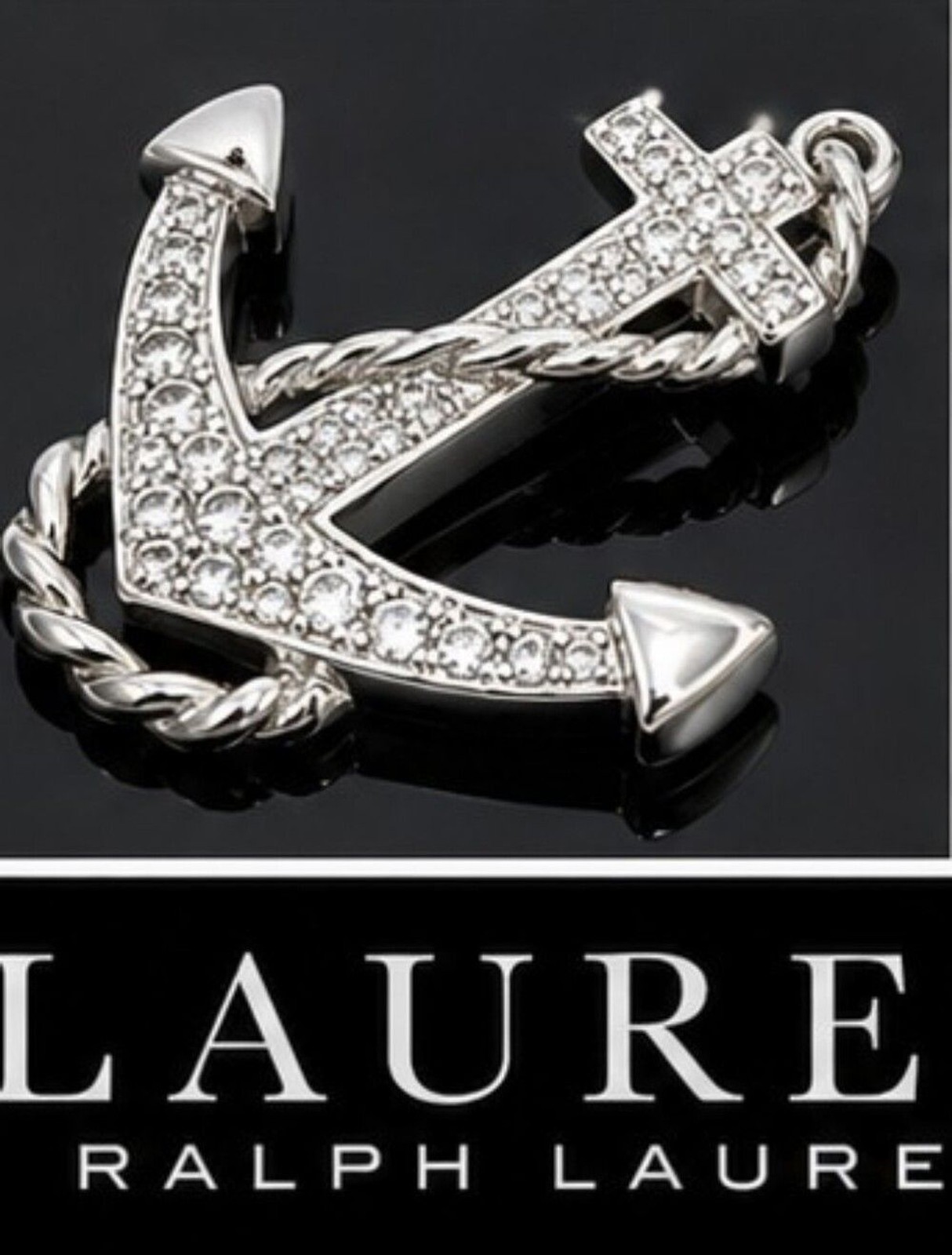Lauren Ralph Lauren 925 Sterling Silver CZ Anchor Pendant Nautical Rope Charm