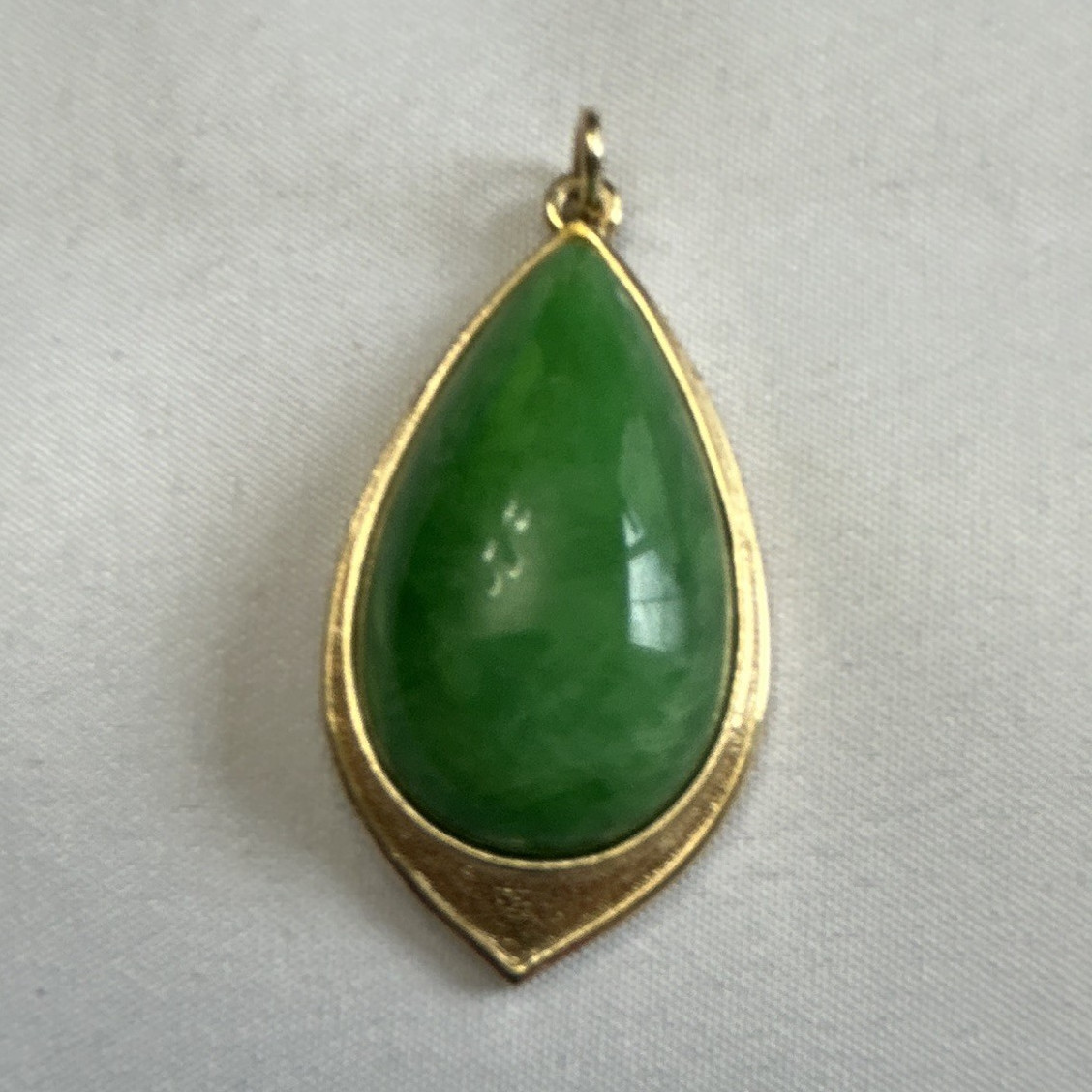 Gold Tone Teardrop Pendant Bezel-Set Green Stone Cabochon, Metal, 1 Gem