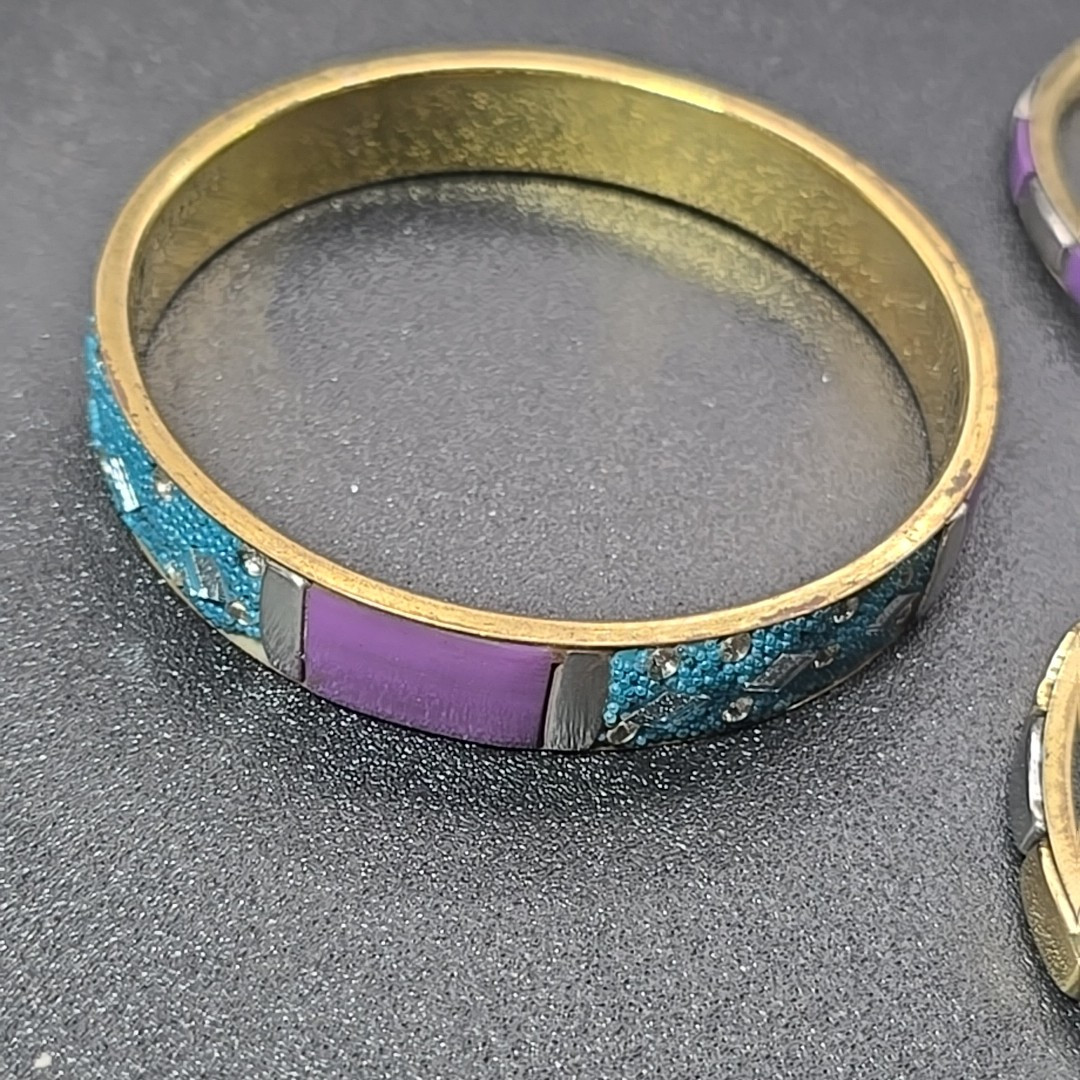 3 India Bangle Bracelet Silver Gold Purple Blue Mirror 2.5″ Diameter Antika New