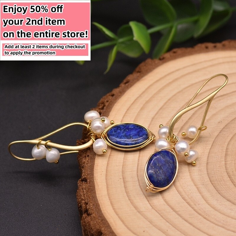 Freshwater Pearl Earrings Natural Gemstone Bohemian Dangle Drop 18K Gold Plated