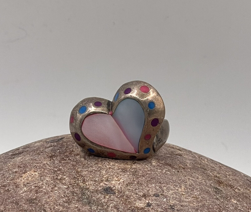 925 Sterling Modern Silver Cocktail Heart Party MOP Multicolor confetti 9.3gr #1