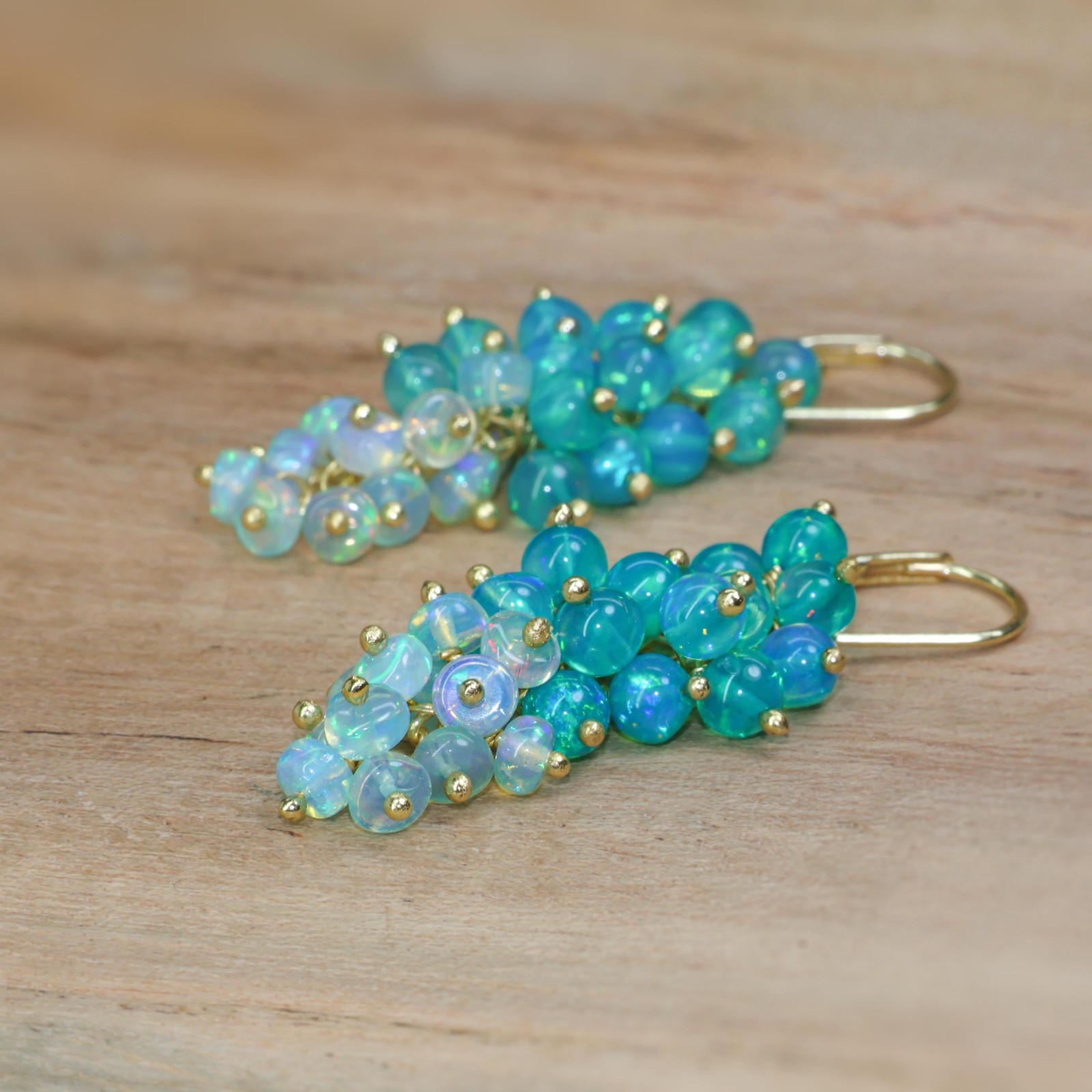 Natural Green Opal Cluster Earring, Multifire Opal Beads Earring, Opal Dangle