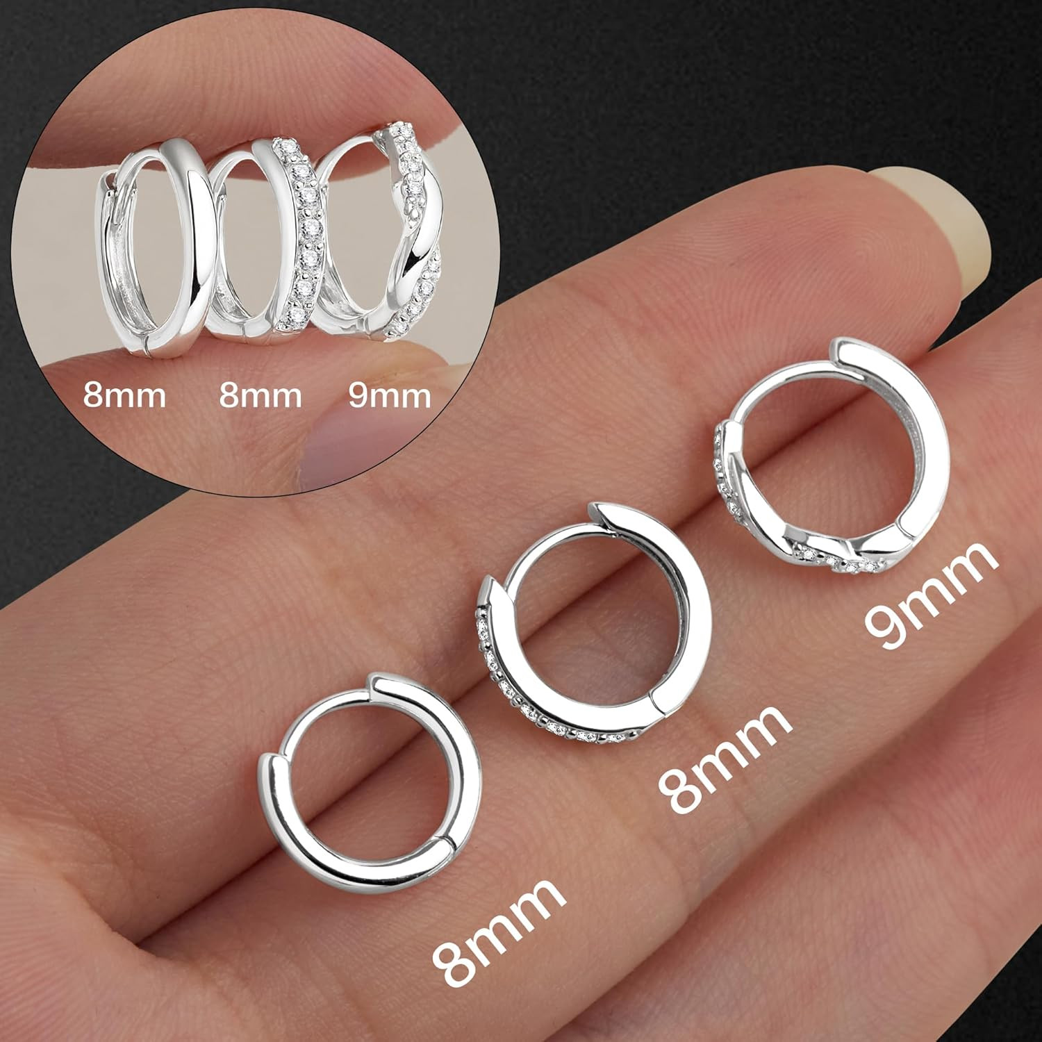 14K Gold Plated Huggie Hoop Earrings for Women, Small Sterling Silver Earring Se