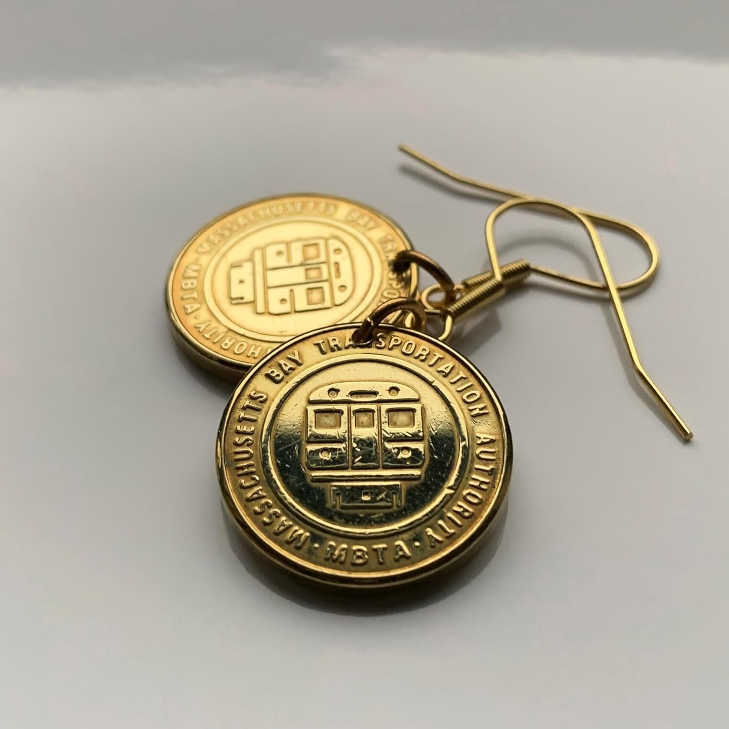 Boston MBTA Massachusetts Bay Transportation Authority token earrings e000537