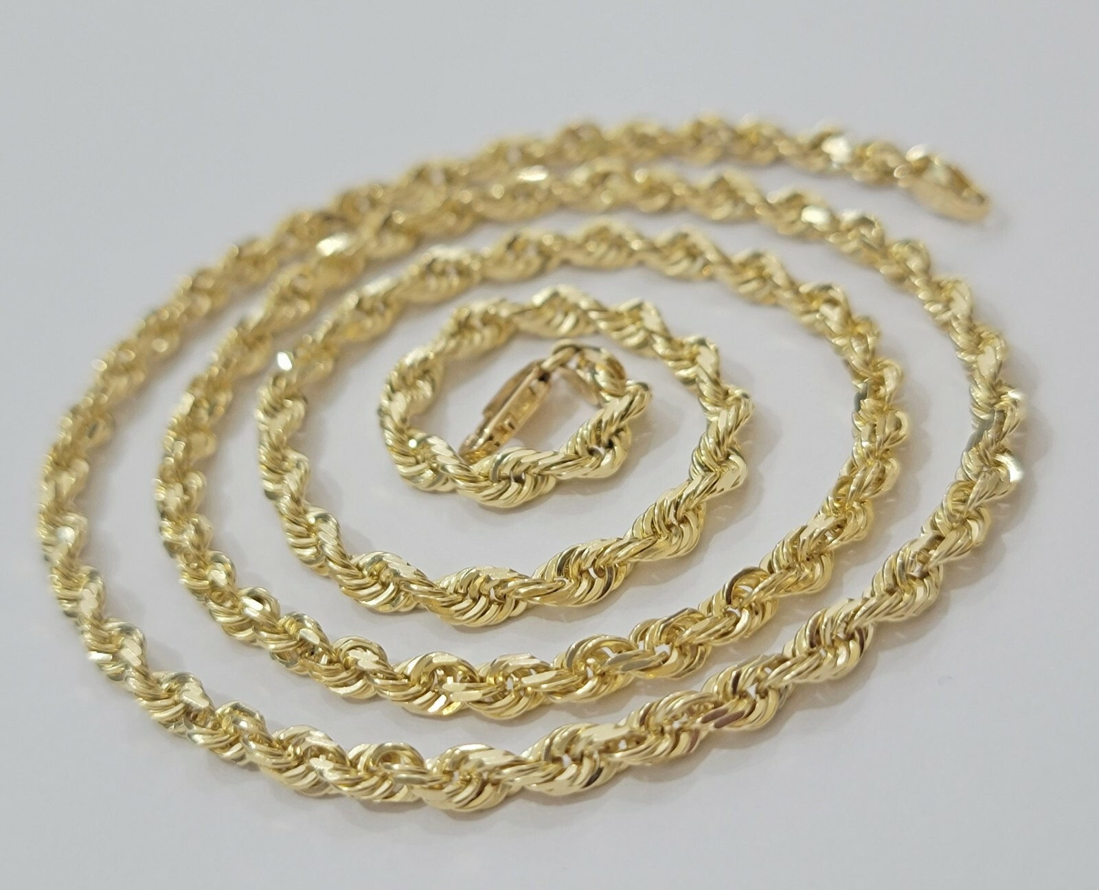 Real Solid 10k Gold Rope Chain Necklace 4mm-10mm Diamond Cut 18″-30″ For Pendant