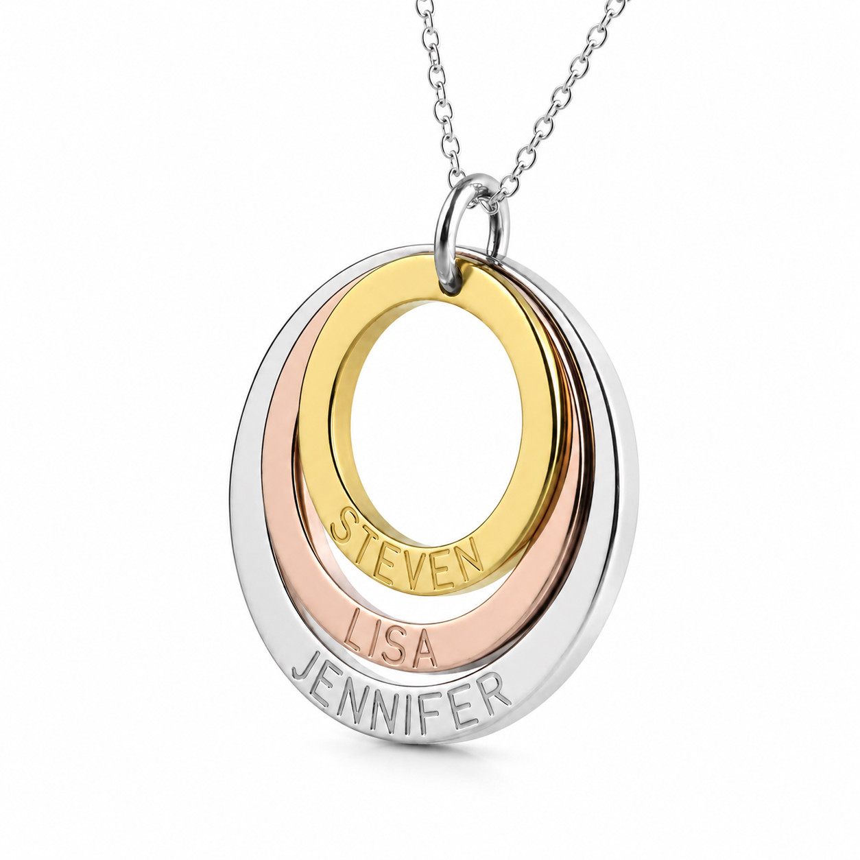 Three Tone Ring Engraved Mother Necklace personalized custom gift handmade
