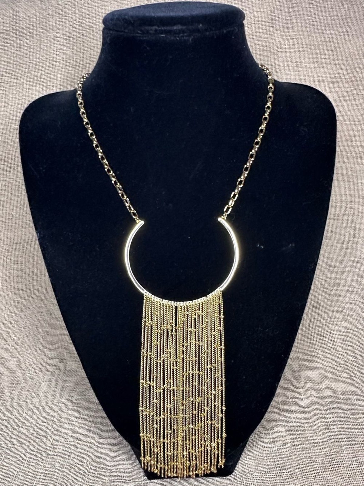 Gold-Tone Half-Moon Crescent Waterfall Fringe Necklace
