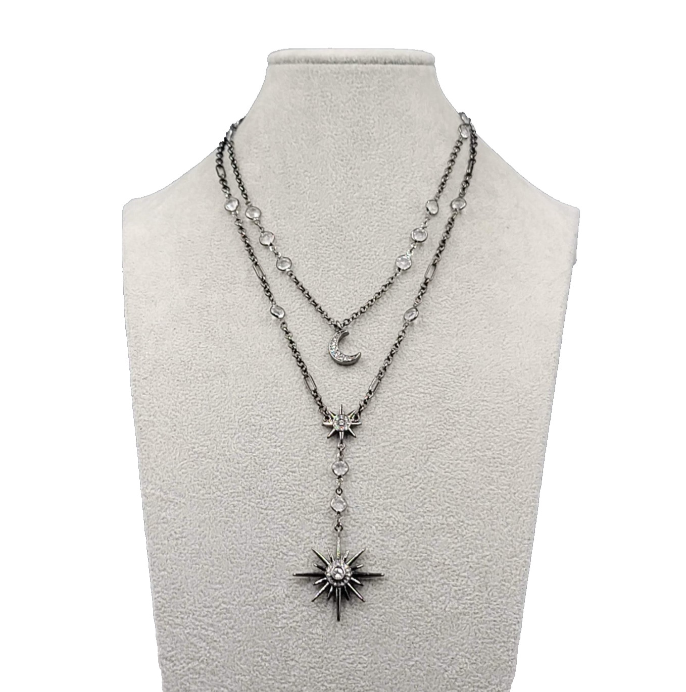 WHBM Celestial Layered Y Drop Necklace Gunmetal Gray 20″+