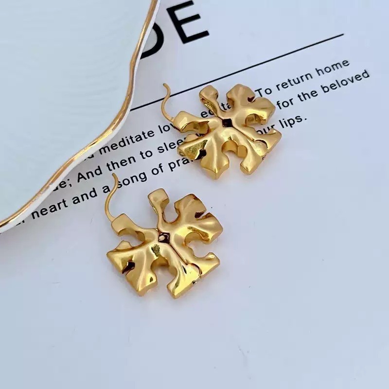 New Burch Gold Oversized Hidden Hinge Earrings with Jewelry Pouch Size:2.5cm