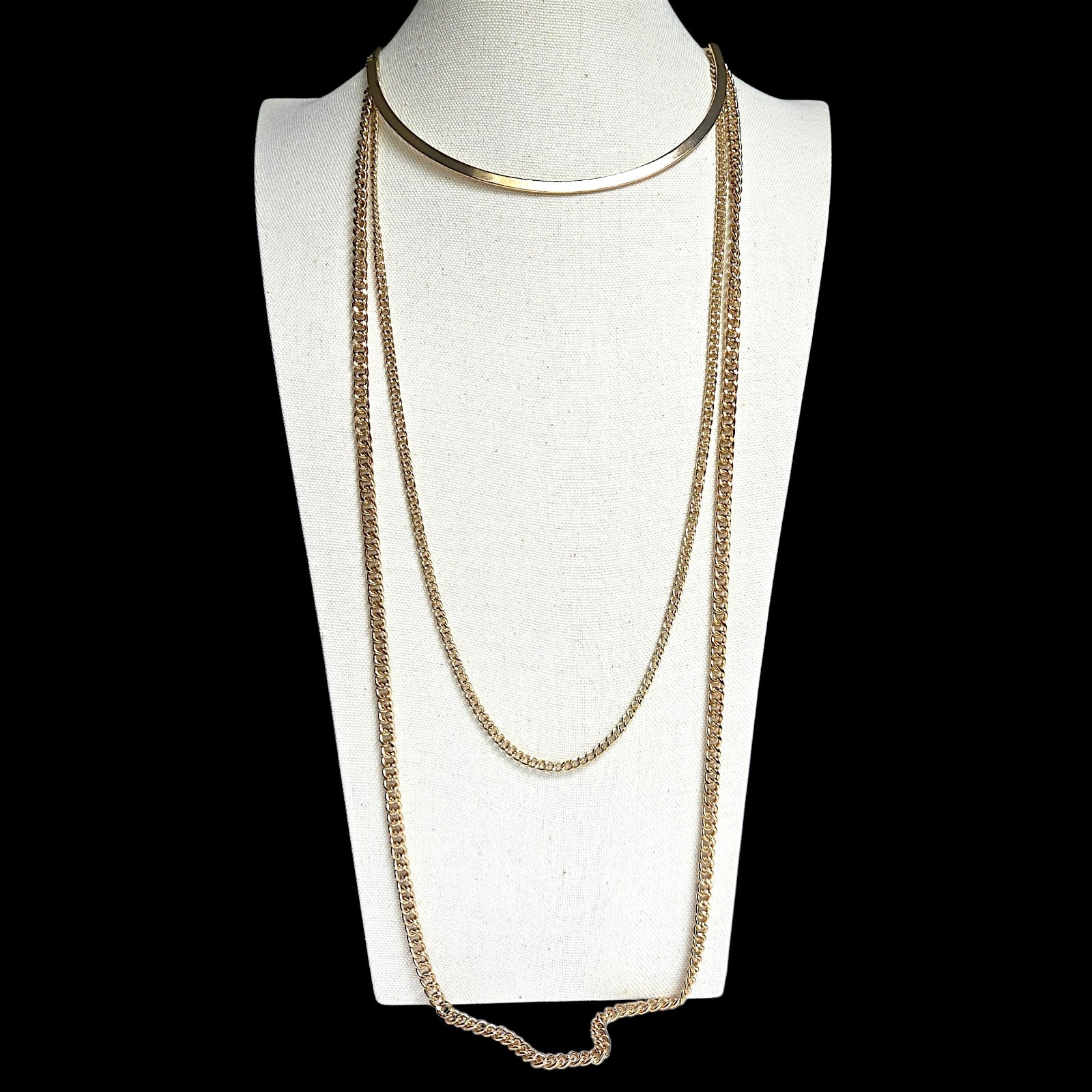 BCBGeneration Multi Strand Choker Layered Chain Gold Tone Long Necklace 15″-20″