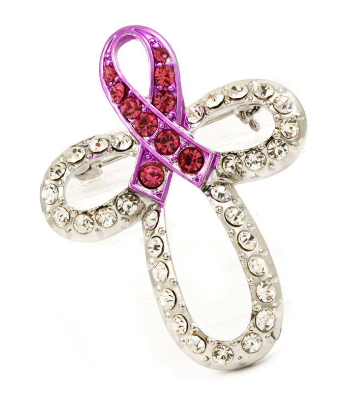2″ Rhinetone Pink Ribbon Breast Cancer Awareness Angel Pin
