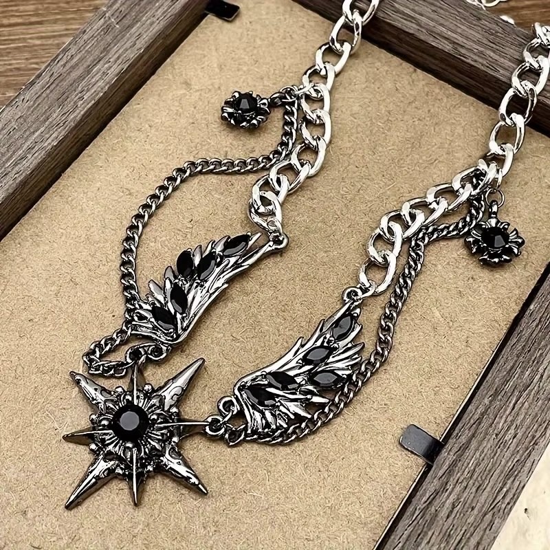 Men’s Star Starburst Wings Necklace Metal Jewelry Goth Punk Stainless Steel
