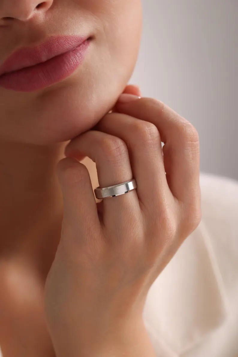 Matte White Gold Vermeil Bevel Ring – Gold Vermeil Silver Wedding Ring 3-5mm