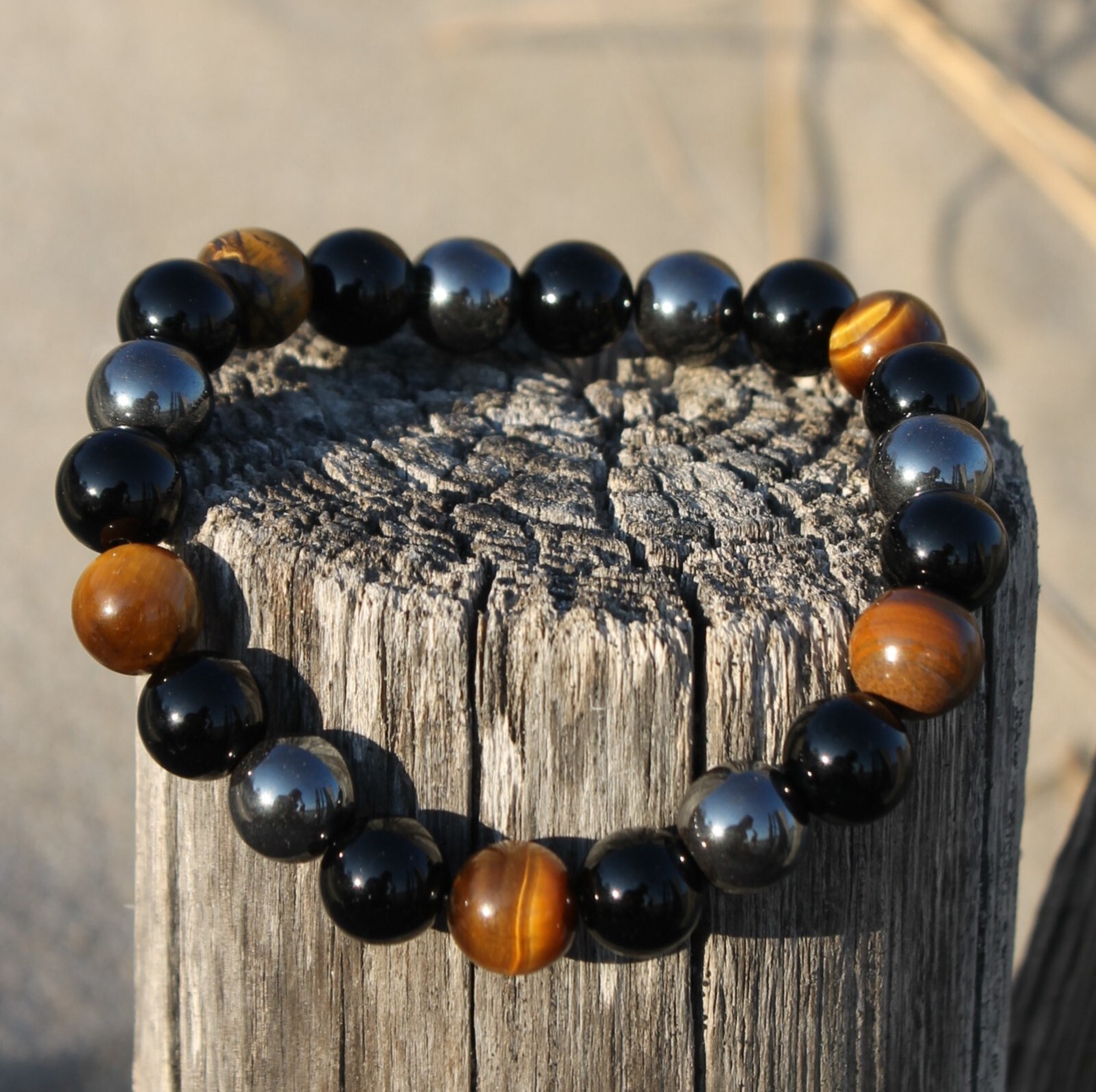 Natural Tiger’s Eye Hematite Obsidian Stone Beaded Bracelet Stretch Bracelet
