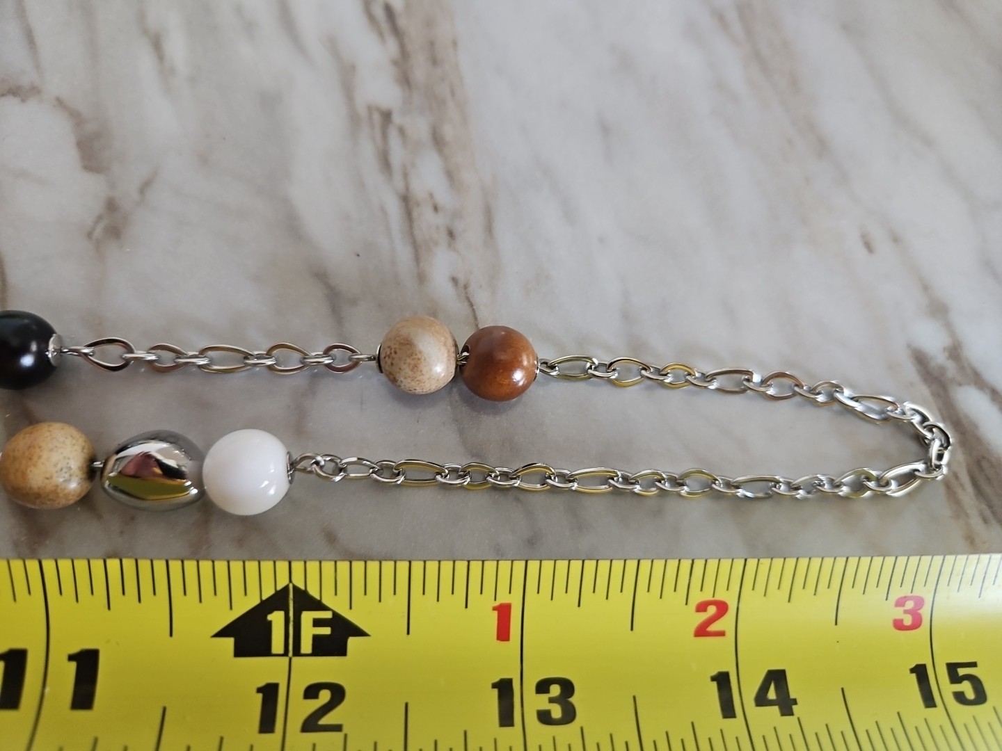 Fossil Necklace Women’s Stainless Steel Big Beads Smoky Quartz New W Tin