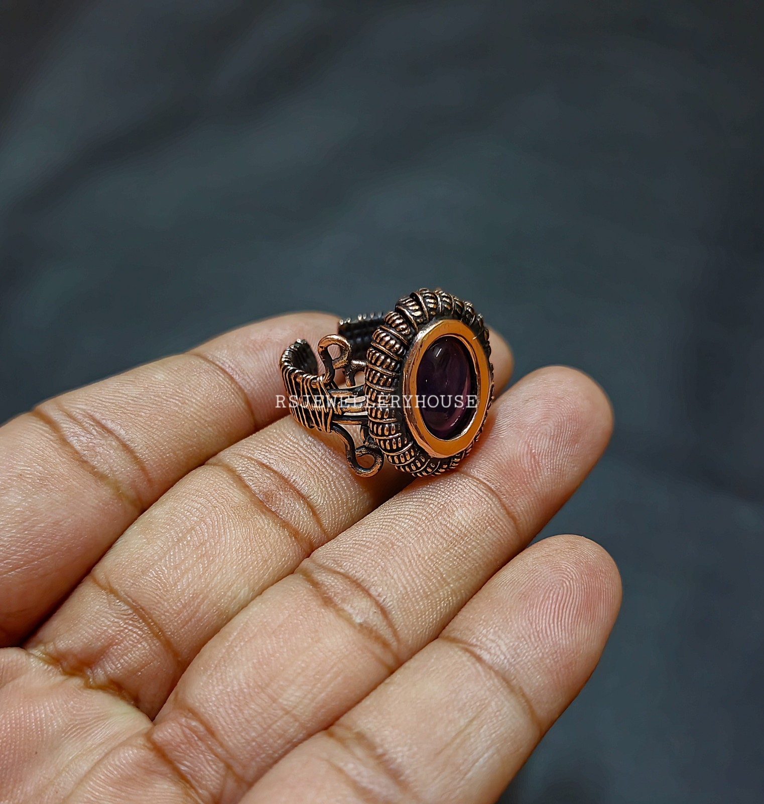 African Amethyst Ring Copper Wire Wrapped Ring Adjustable Ring Handmade Ring