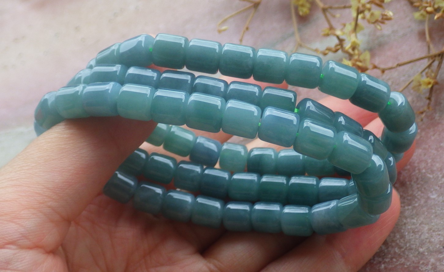 1 Pcs Icy Green 100% A JADE Jadeite Bead Beads Bangle Bracelet 7 inches 734761