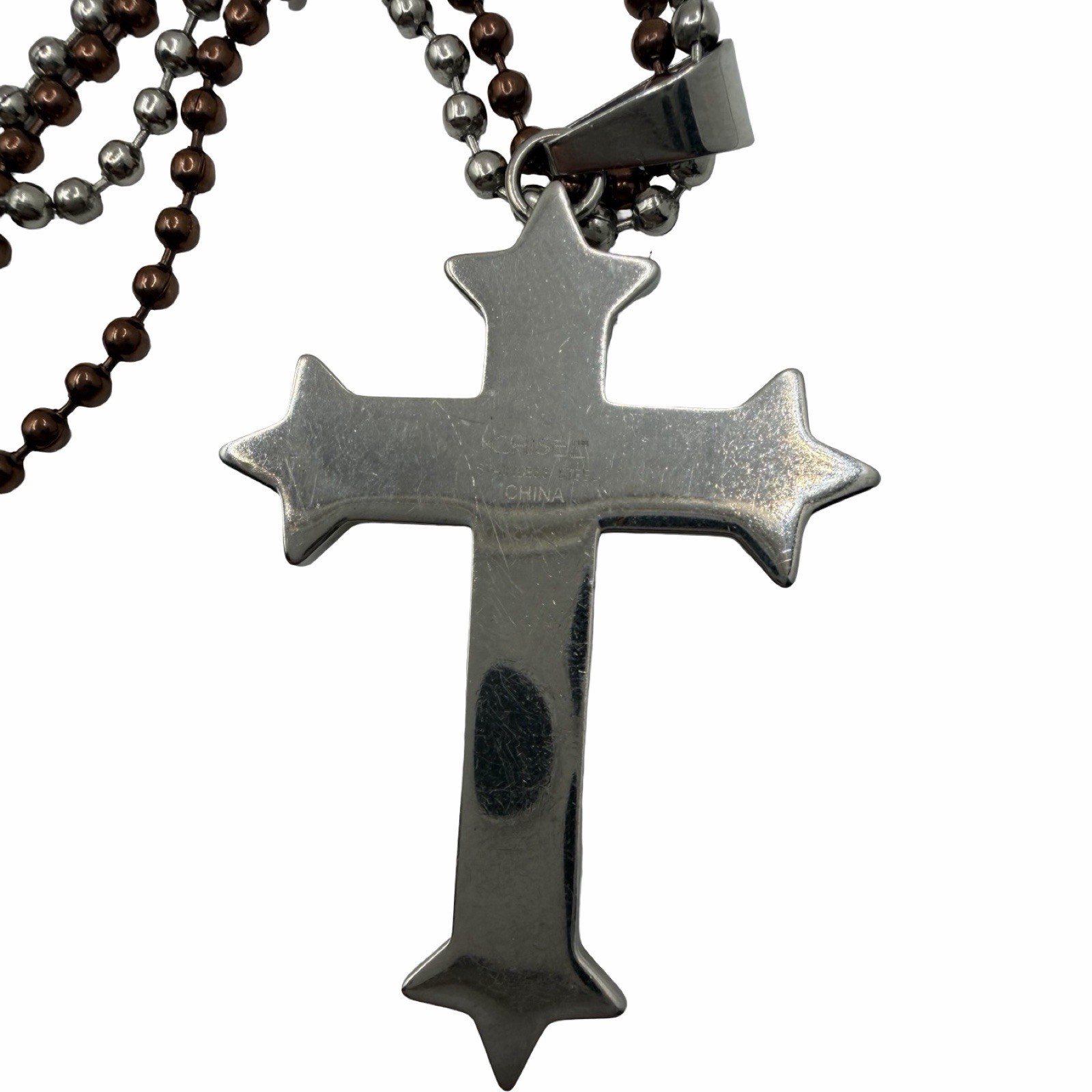 Chisel Stainless Steel Brown Two Tone Cross Pendant Necklace Ball Chain 24”