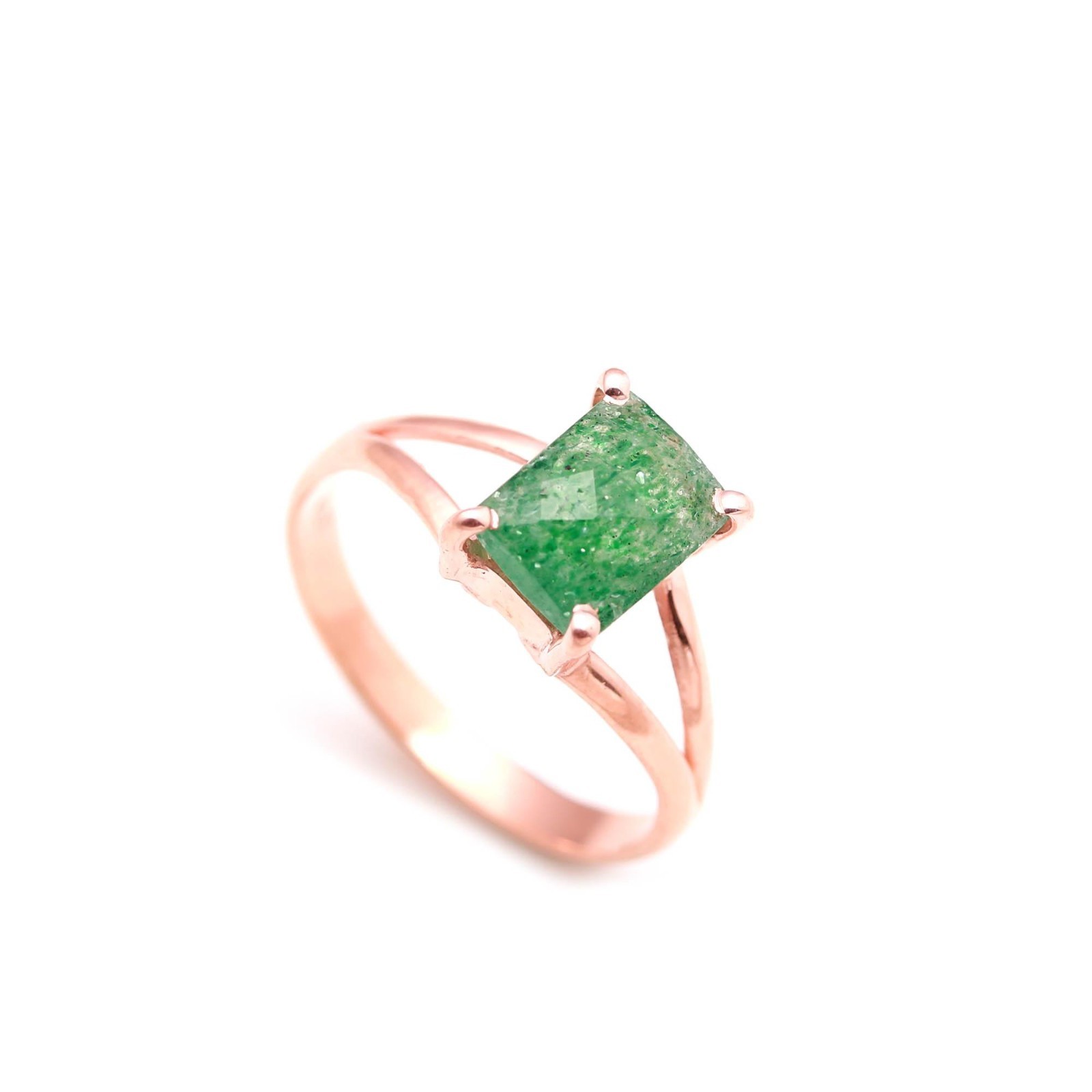 Natural Green Strawberry Octagon Ring Rose Gold Fill 925 Sterling Silver Jewelry