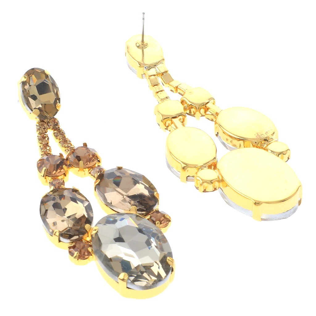 Gold Tone Metal Post Earrings with Rhinestone & Acrylic Jewelry Stone ESE8185…