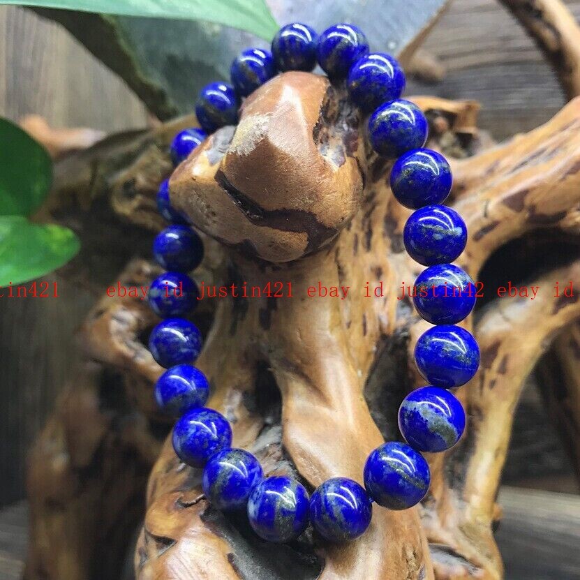 Natural 4/6/8/10/12/14mm Blue Lapis Lazuli Gemstone Bracelet Bangle 7.5″ AAA