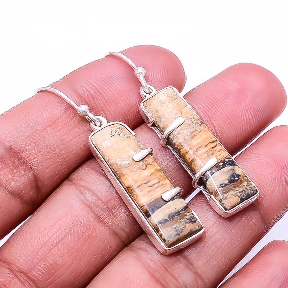 Natural Picture Jasper 925 Sterling Silver Earring 1.76″ E72, Christmas Gift