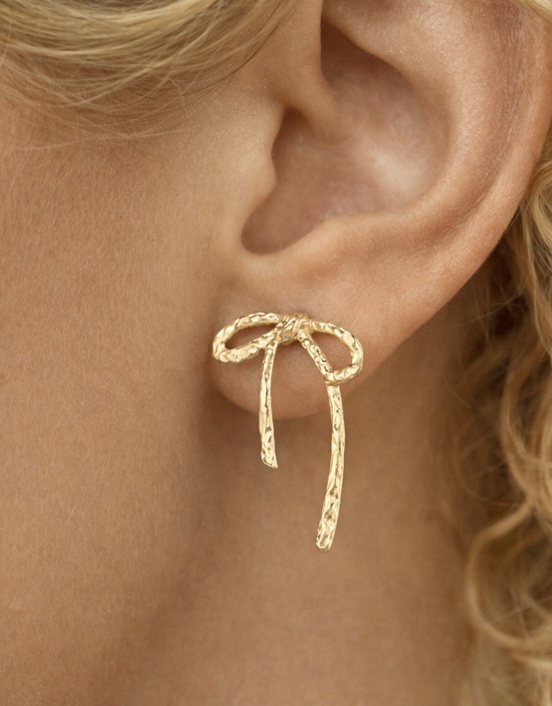 LOFT Bow Bowknot Earrings Ann Taylor Told 14k Stud Boho Barbiecore Ribbon Stud