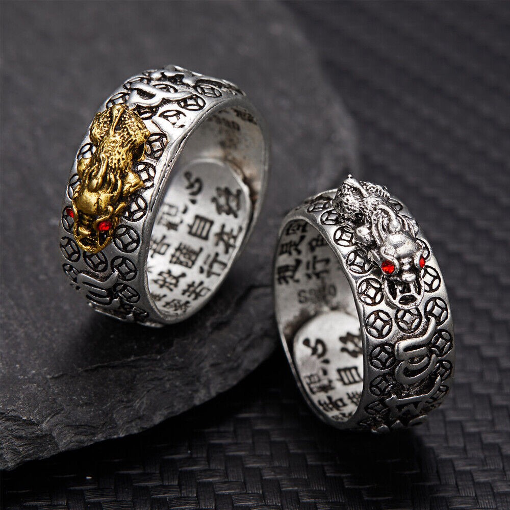 2x Feng Shui Pixiu Mantra Amulet Lucky Adjustable Ring Buddhist Good Luck Mantra