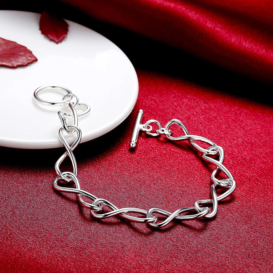 Fine 925 Sterling Silver twisted circle style shape chain Bracelet For Women