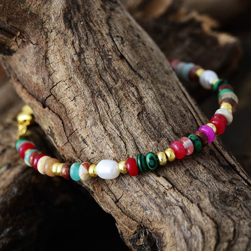 Premium Assorted Gemstone Pearl Rainbow Summer Necklace Bracelet Set for Women