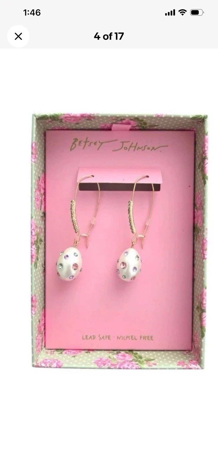 New ! Betsey Johnson Pearlescent Spring Easter Egg Drop Earrings.