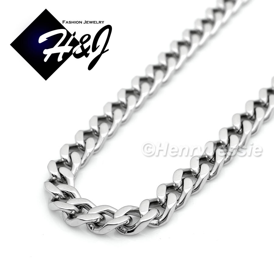 18″-40″MEN Stainless Steel 5mm Silver Cuban Curb Chain CZ Jesus Face Pendant*133