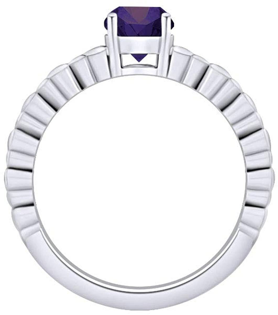 Simulated Alexandrite Heart Carving Promise Ring 14k White Gold Plated Sterling