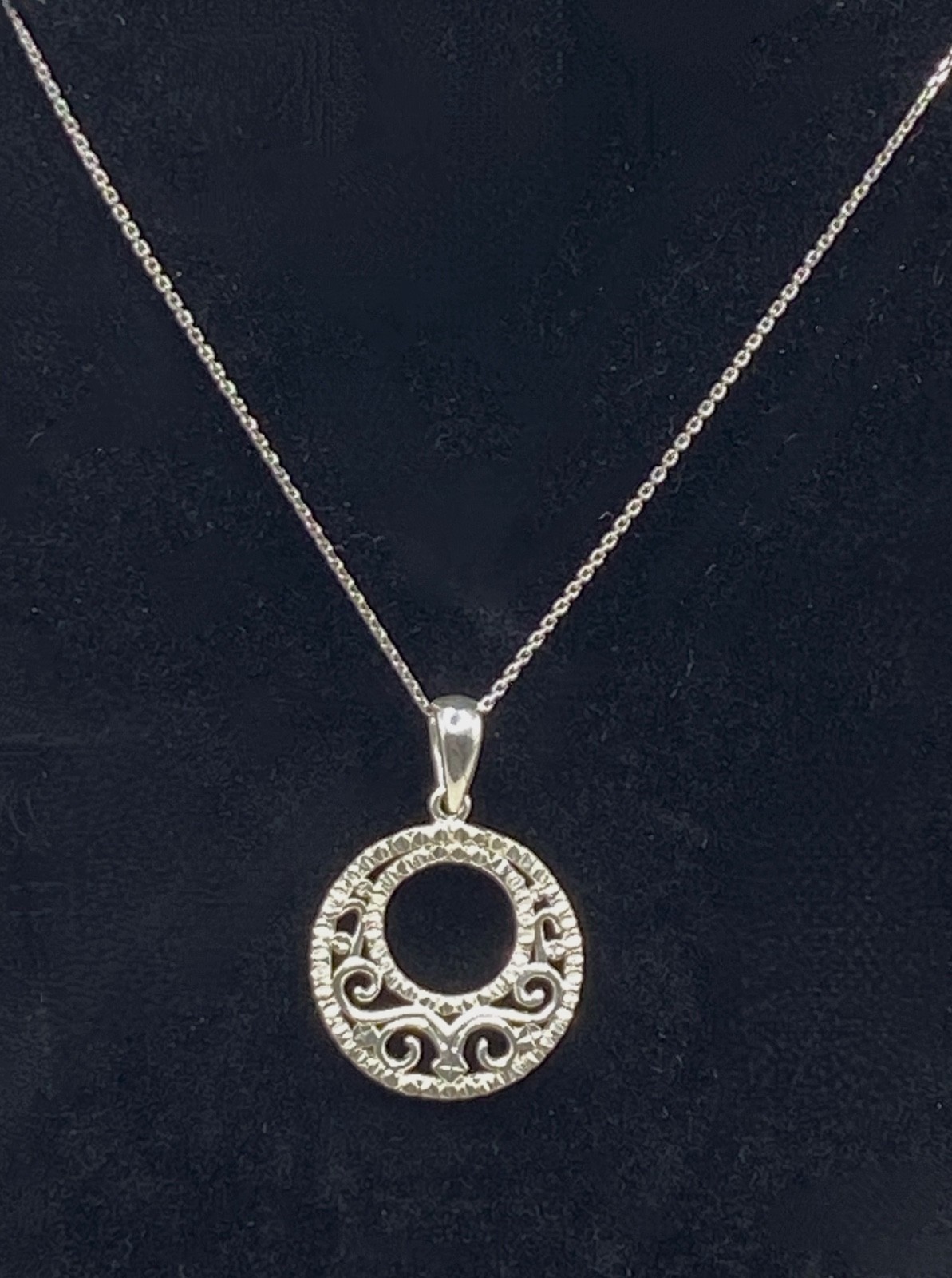JCM Sterling Silver 925 Round Pendant on 18” Chain Necklace