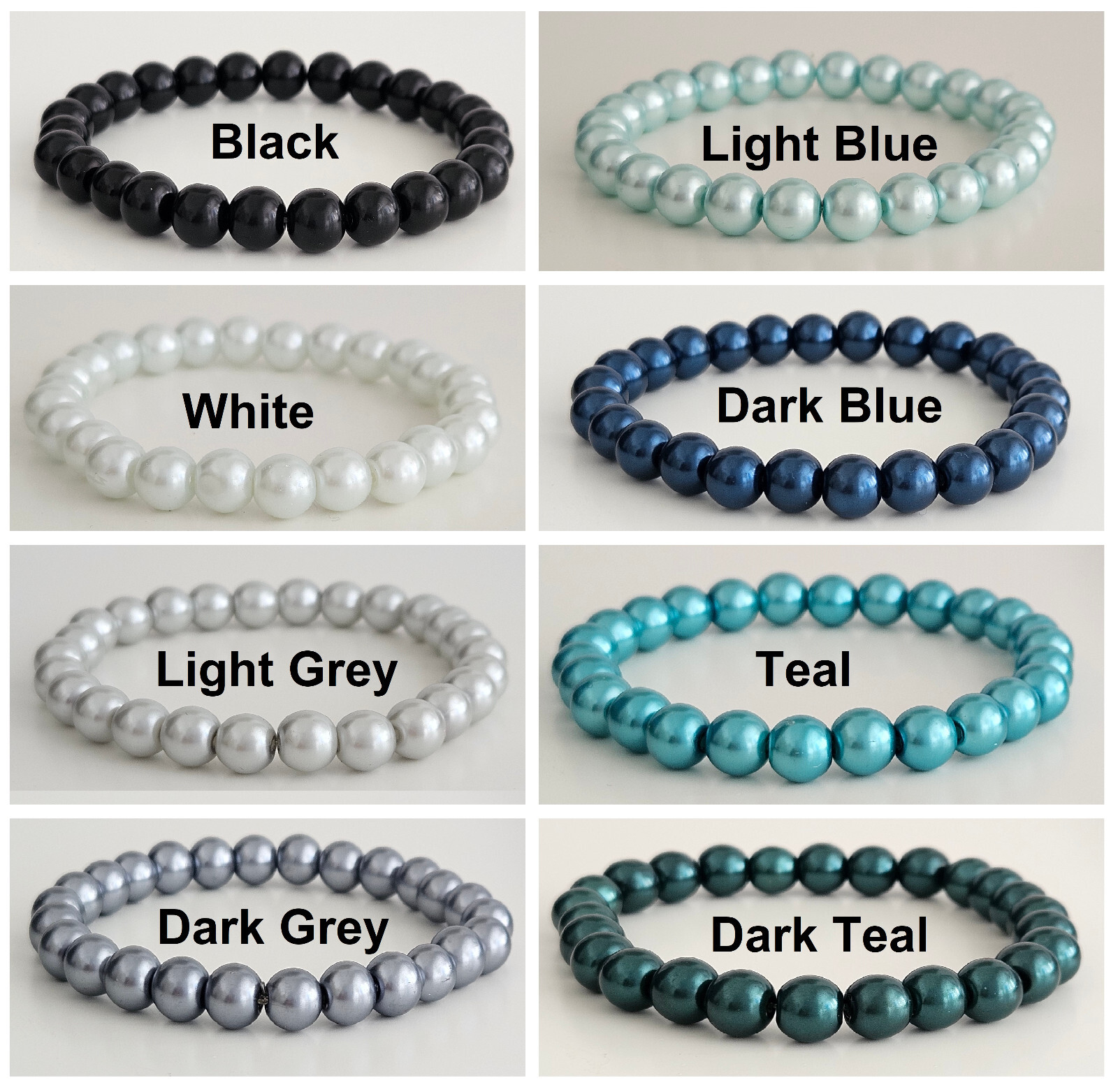 Elastic Glass Pearl Bead Stacker Bracelet – 30 Colours – 8mm Beads – NEW