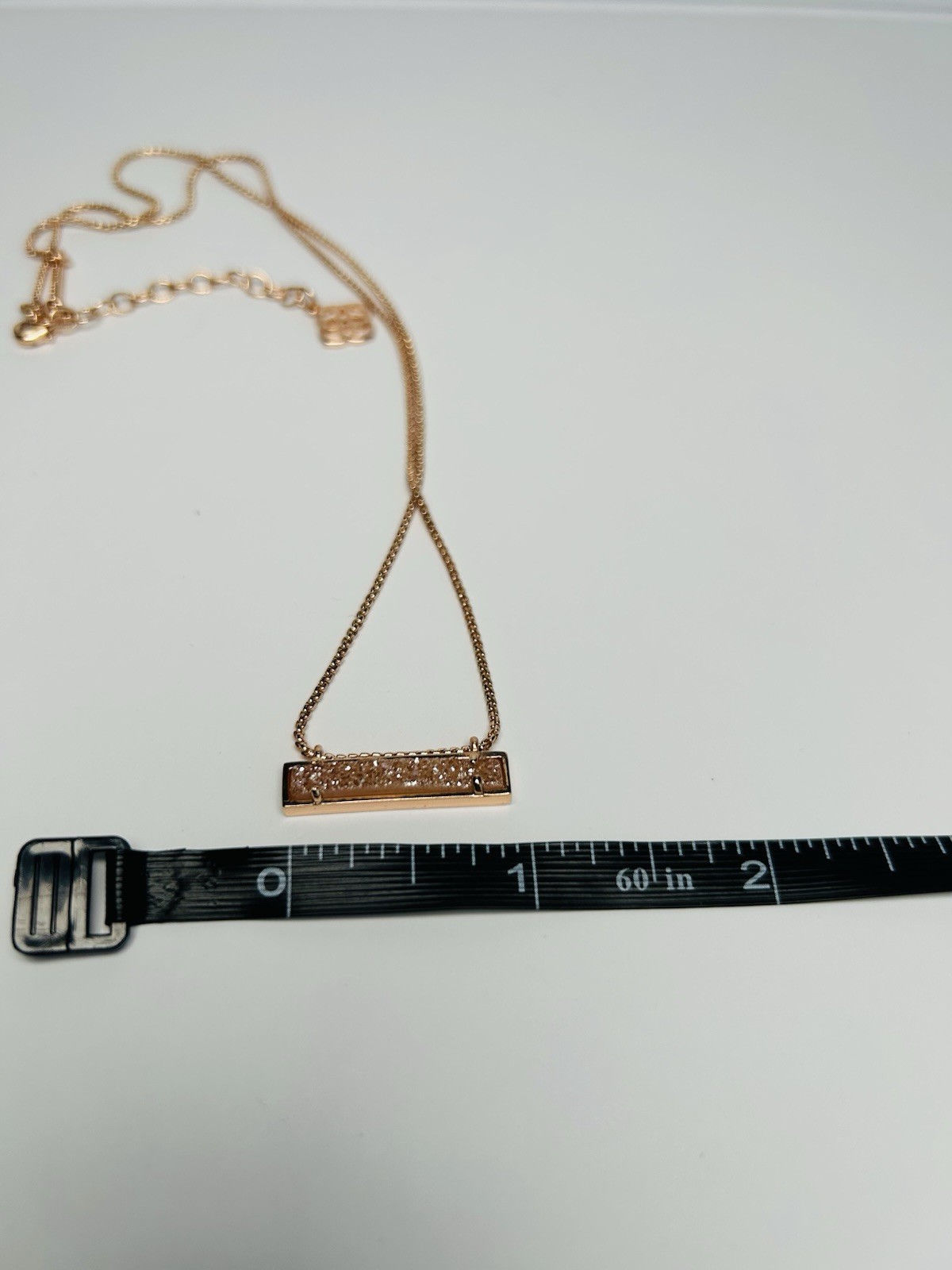 Kendra Scott Leanor Bar Necklace Rose Gold Sand Drusy Quartz Adjustable Delicate