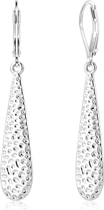 Silver Long Teardrop Dangle Earrings for Women, 14K Gold Plated Hypoallergenic