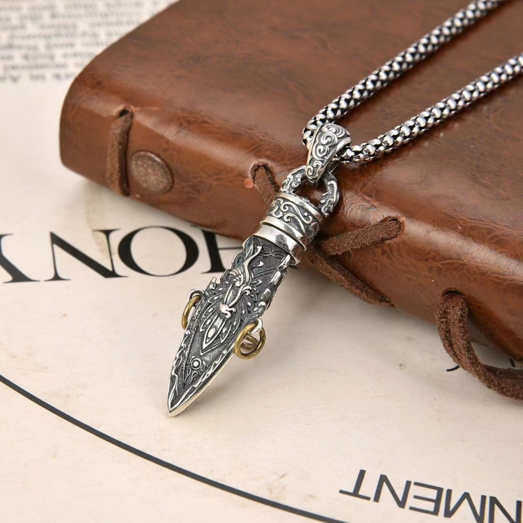 Spearhead Prayer Box Pendant Gothic Keepsake Urn Amulet Biker 925 Silver & Brass