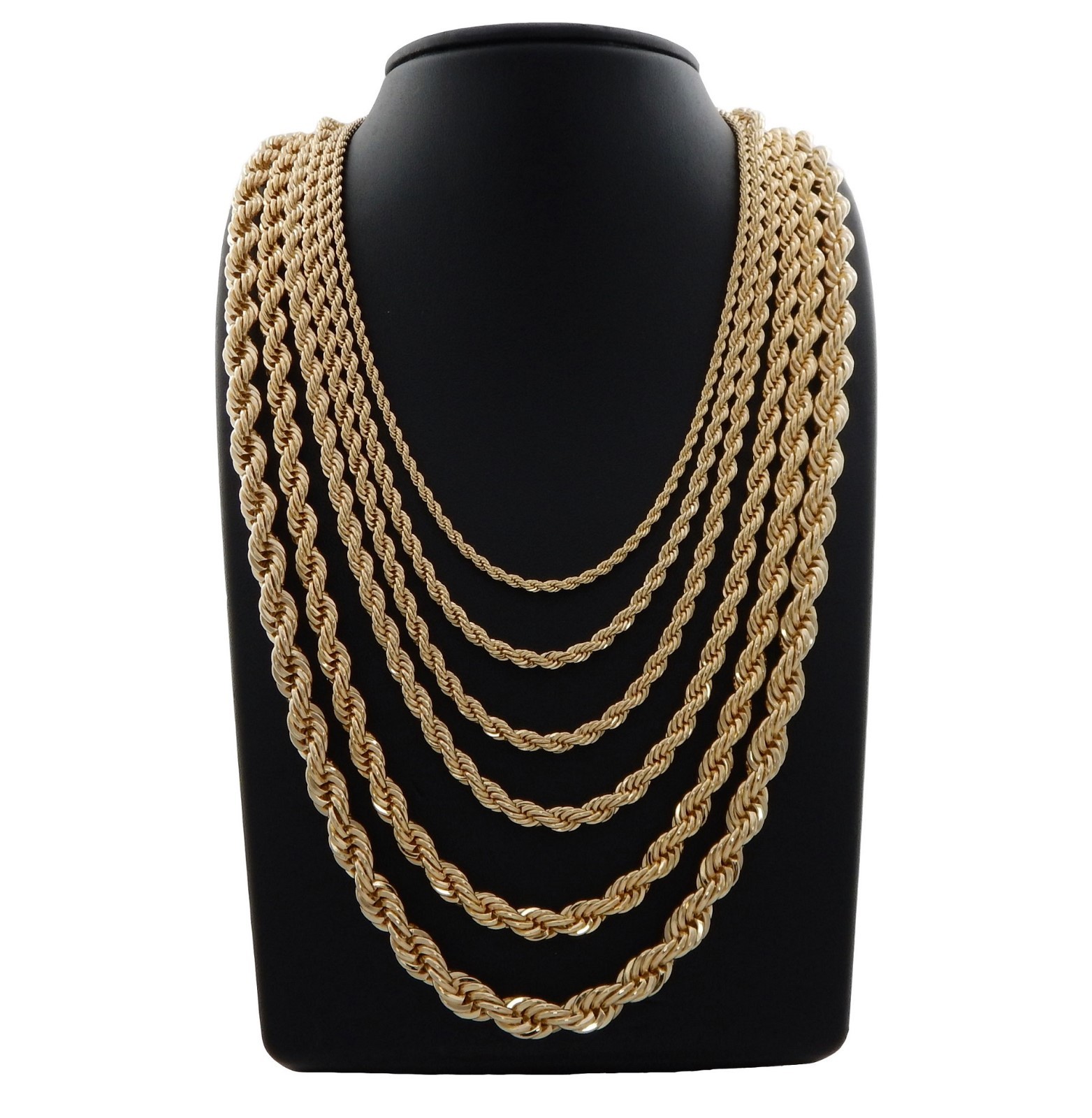 Mens Rope Chain Necklace 14k Gold Plated 2.5mm to 10mm 20″ 22″ 24″ 26″ 30″
