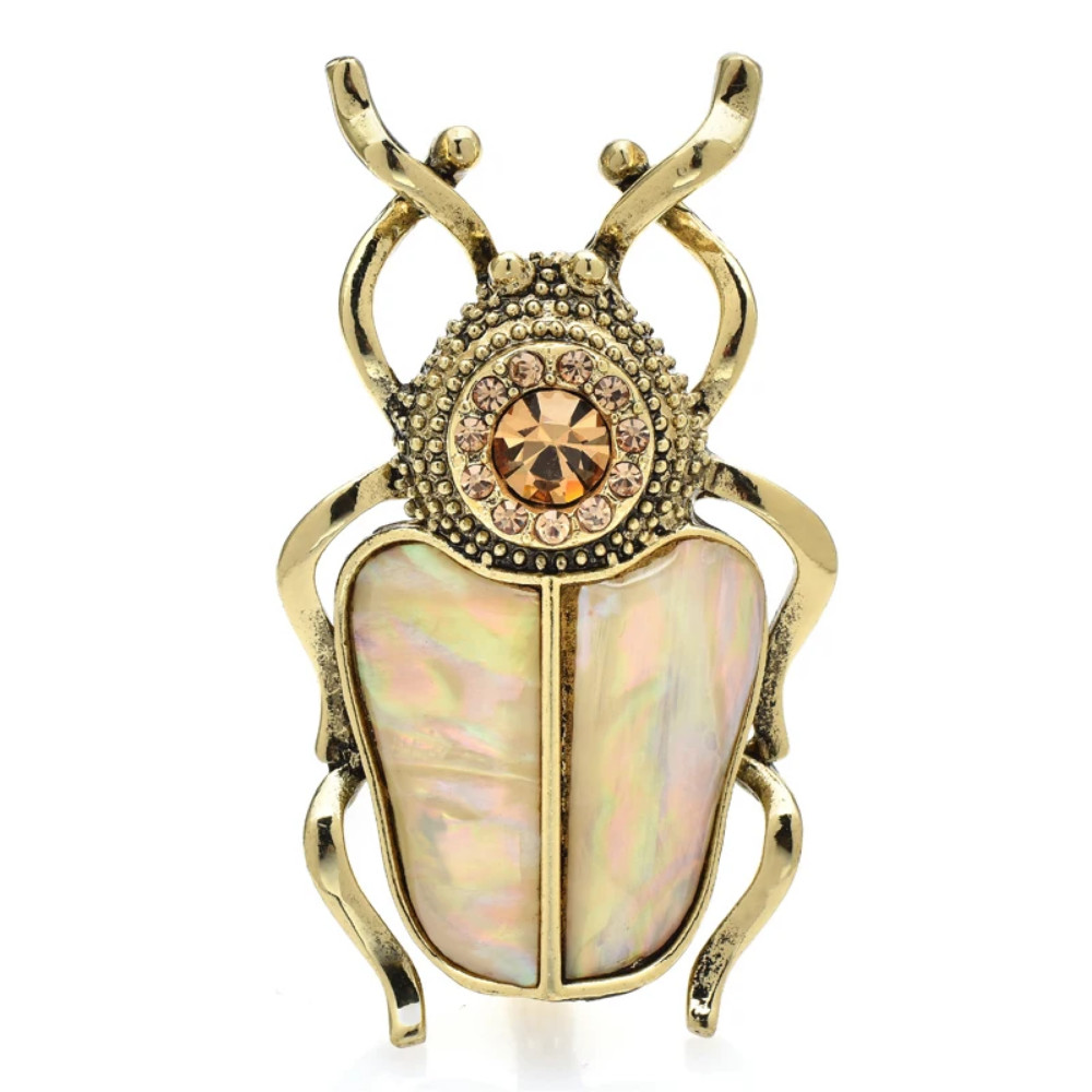 Halloween Rhinestone Crystal Beetle Brooch Pin Gold Tone Insect Jewelry Bug Gift